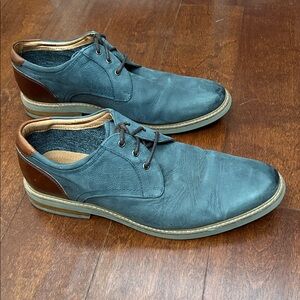 Florsheim Men's Muted Dusty Blue Leather Oxford Shoes with Brown Heel, Size 10.5